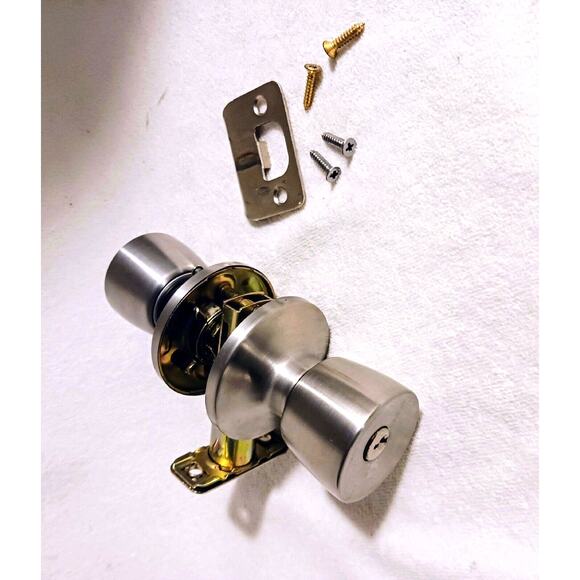 ACE Keyed SILVER SATIN FINISH Entry FRONT DOOR Lock KNOB (No Key) - Picture 3 of 9